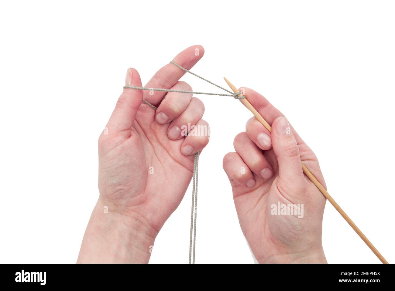 Combined twostrand caston knitting technique Stock Photo Alamy