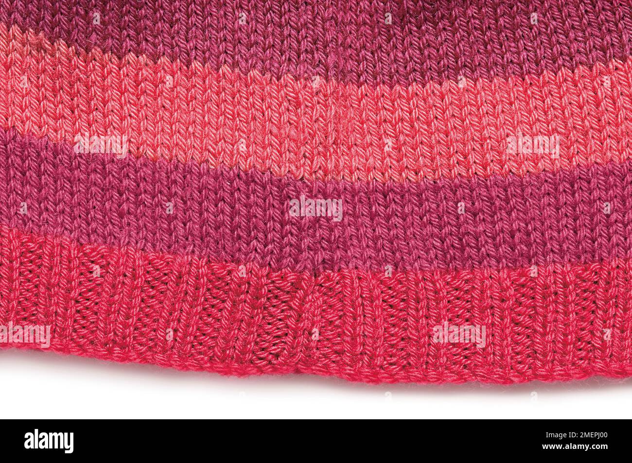 Striped rowan pure wool hat, close-up Stock Photo
