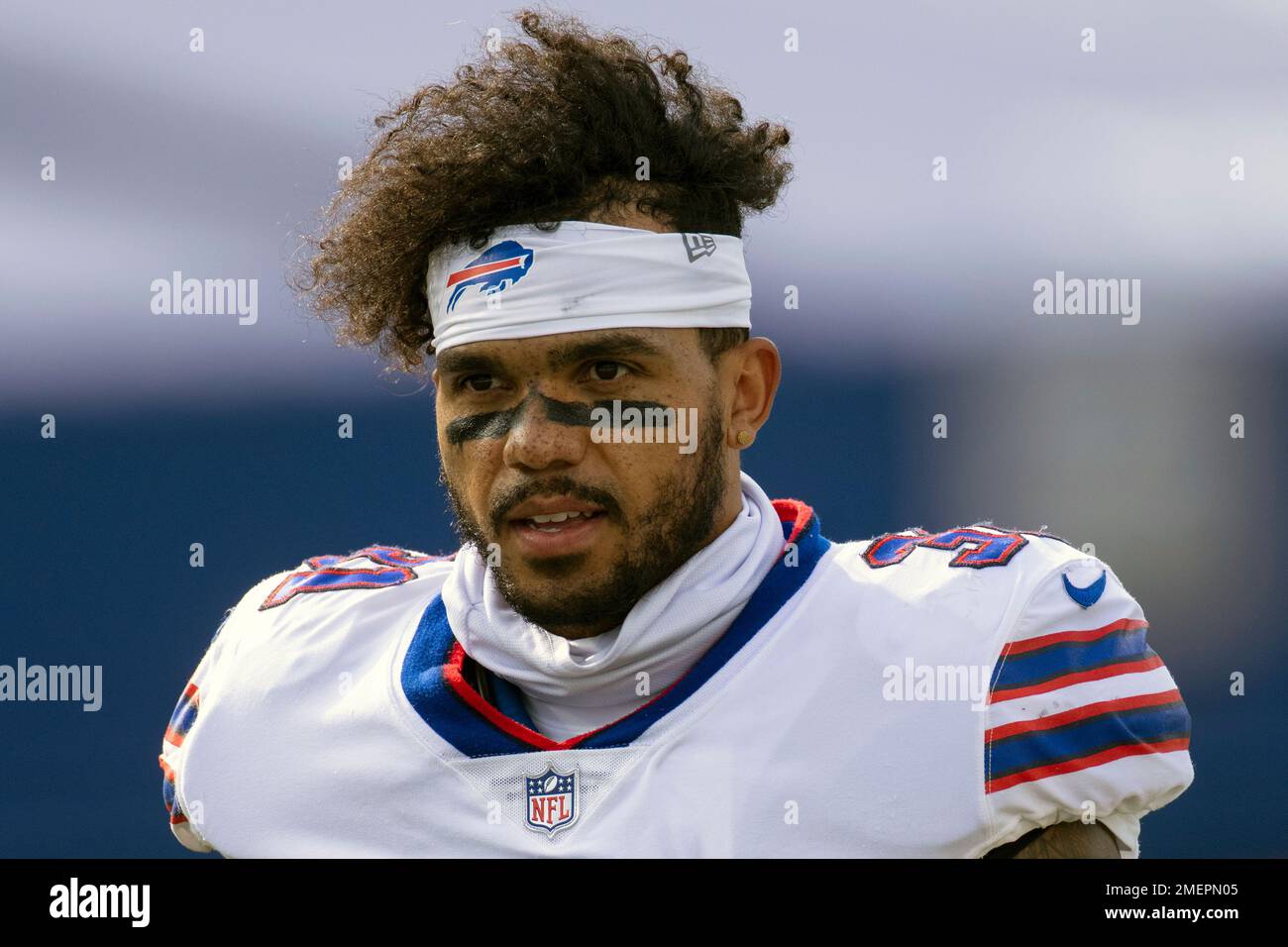 FILE - Buffalo Bills strong safety Dean Marlowe walks off the field after  an NFL football game against the New York Jets in Orchard Park, N.Y., in  this Sunday, Sept. 13, 2020