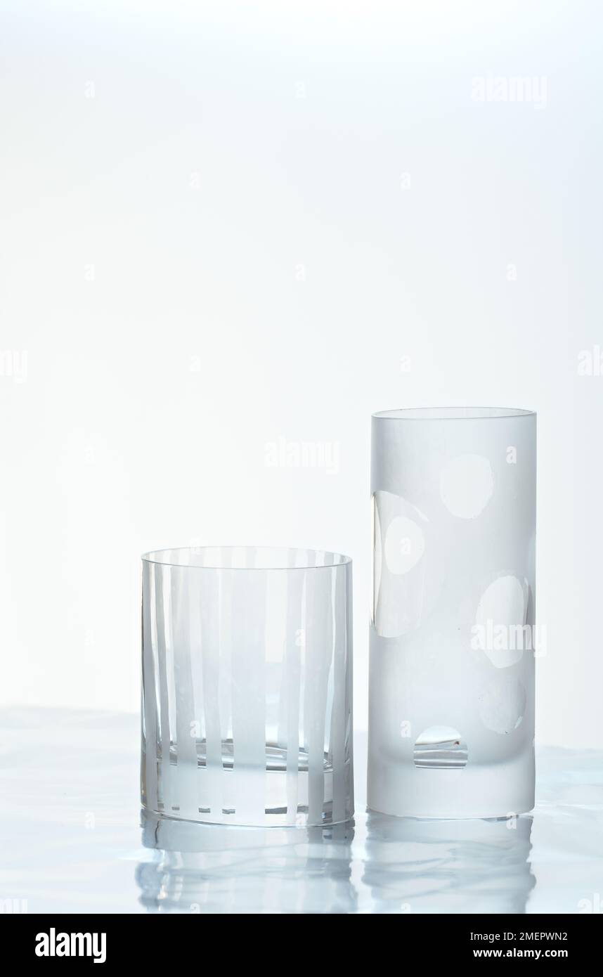 Two etched drinking glasses, closeup Stock Photo Alamy