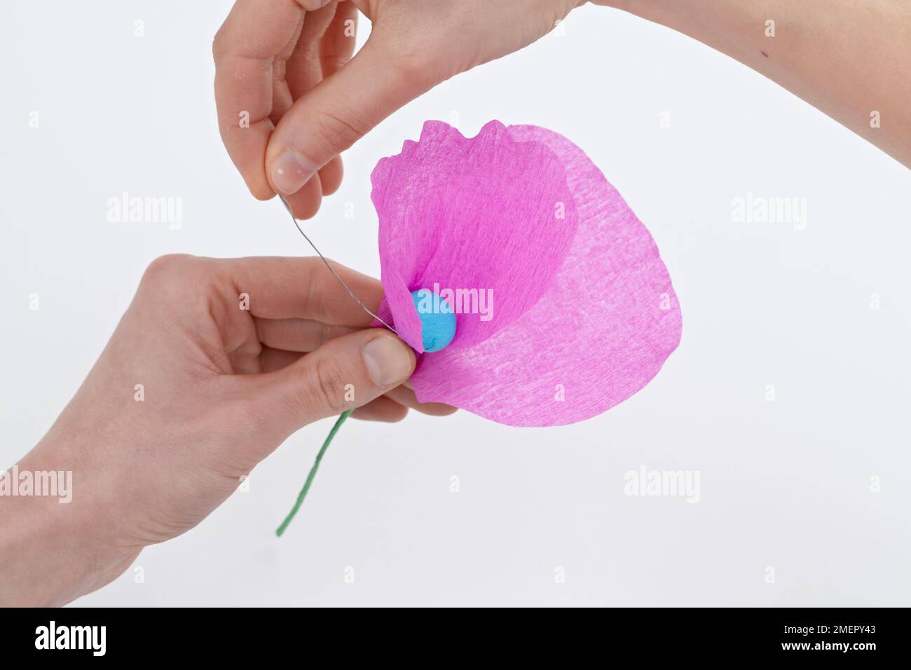 Making tissue paper flower decoration, close-up Stock Photo