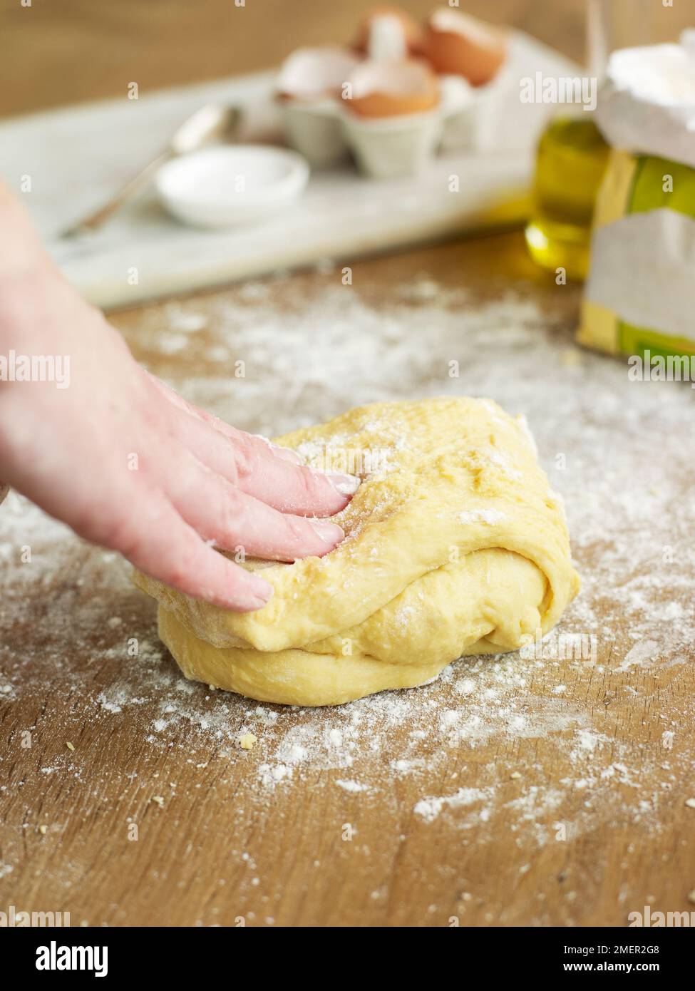 Kneading pasta dough Stock Photo Alamy