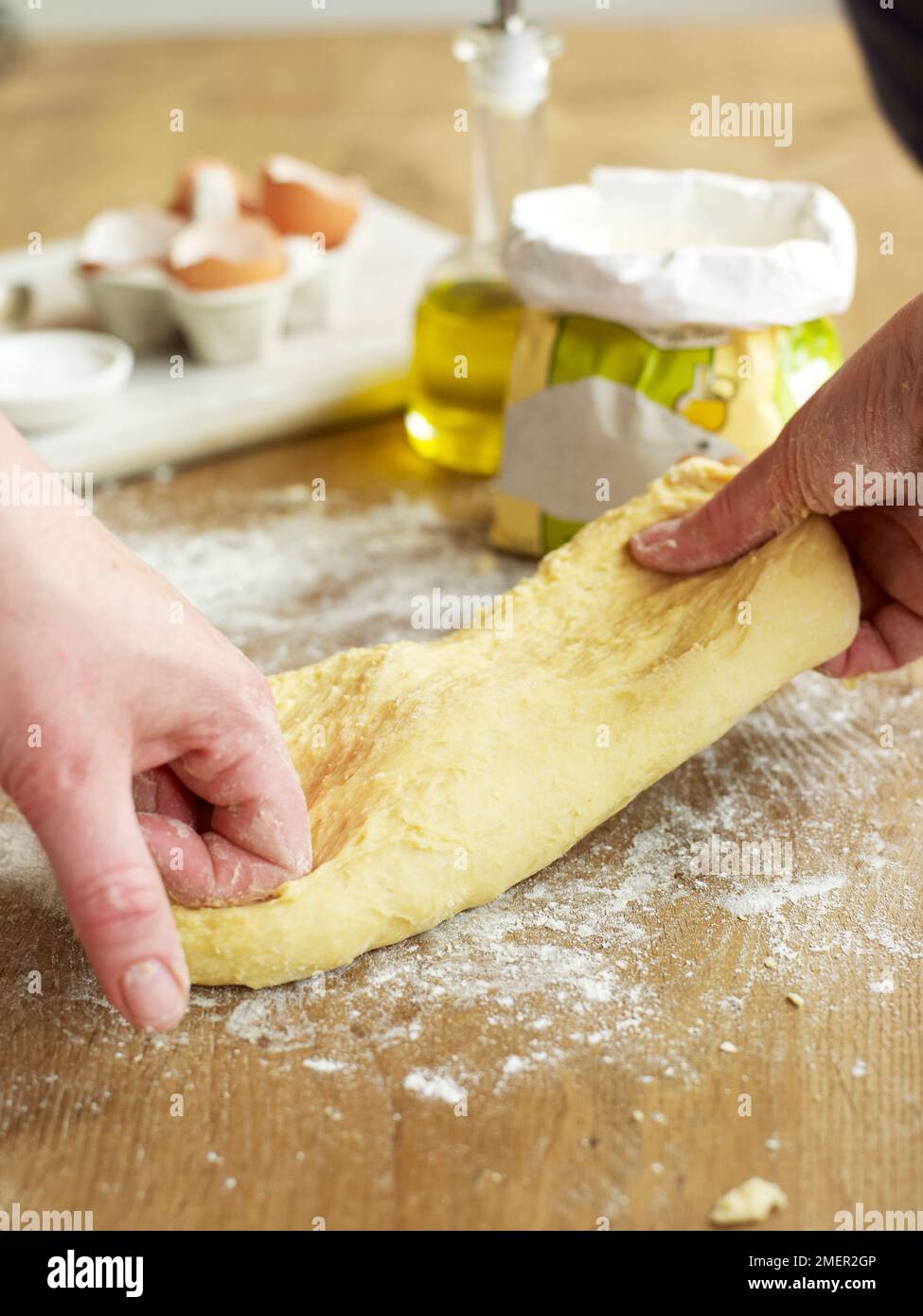 View of Kneading pasta dough Stock Photo - Alamy