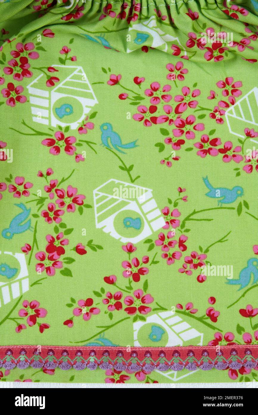 Skirt with flower and bird pattern, detail Stock Photo