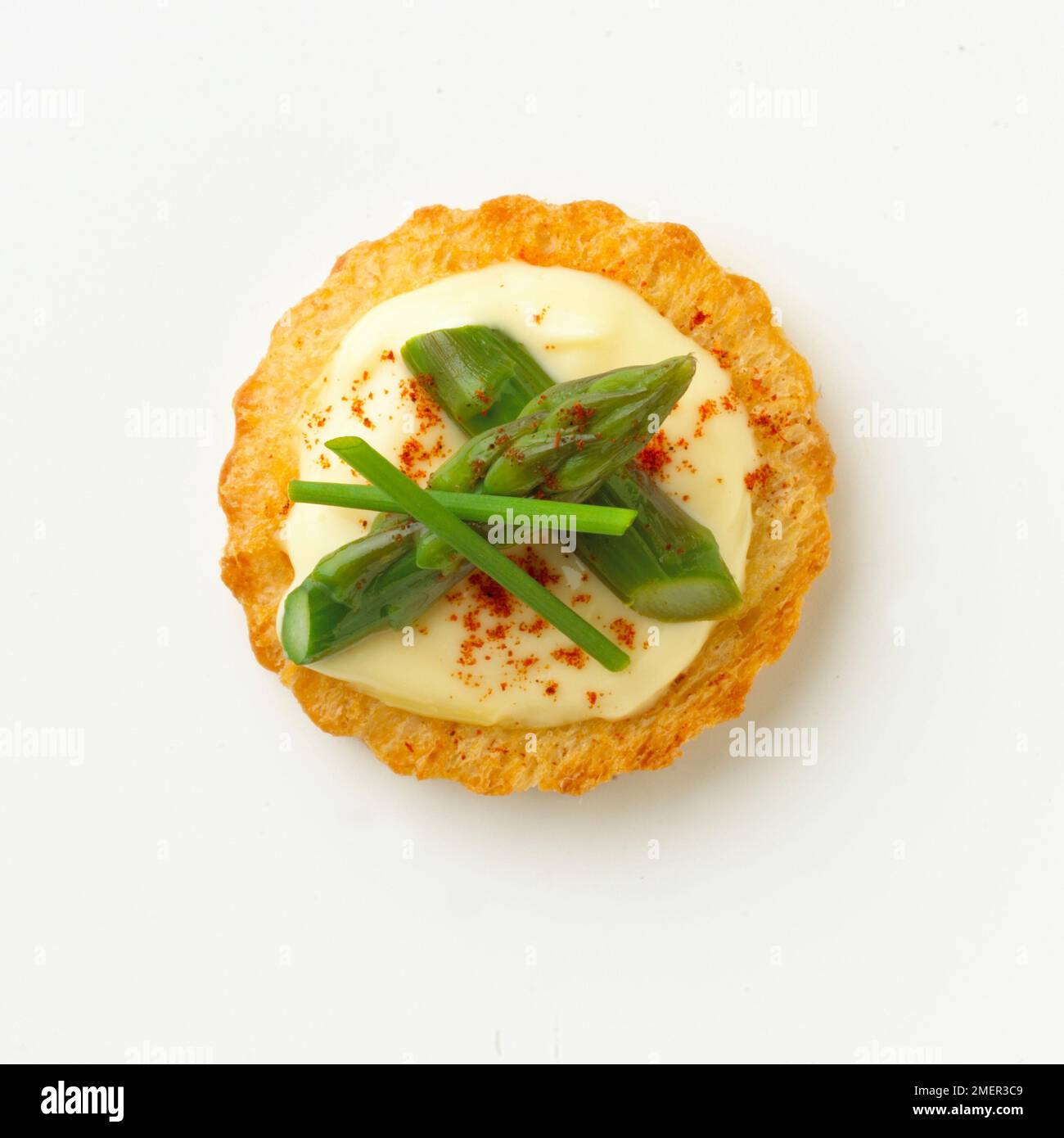Asparagus croute with lemon hollandaise and paprika, canape Stock Photo