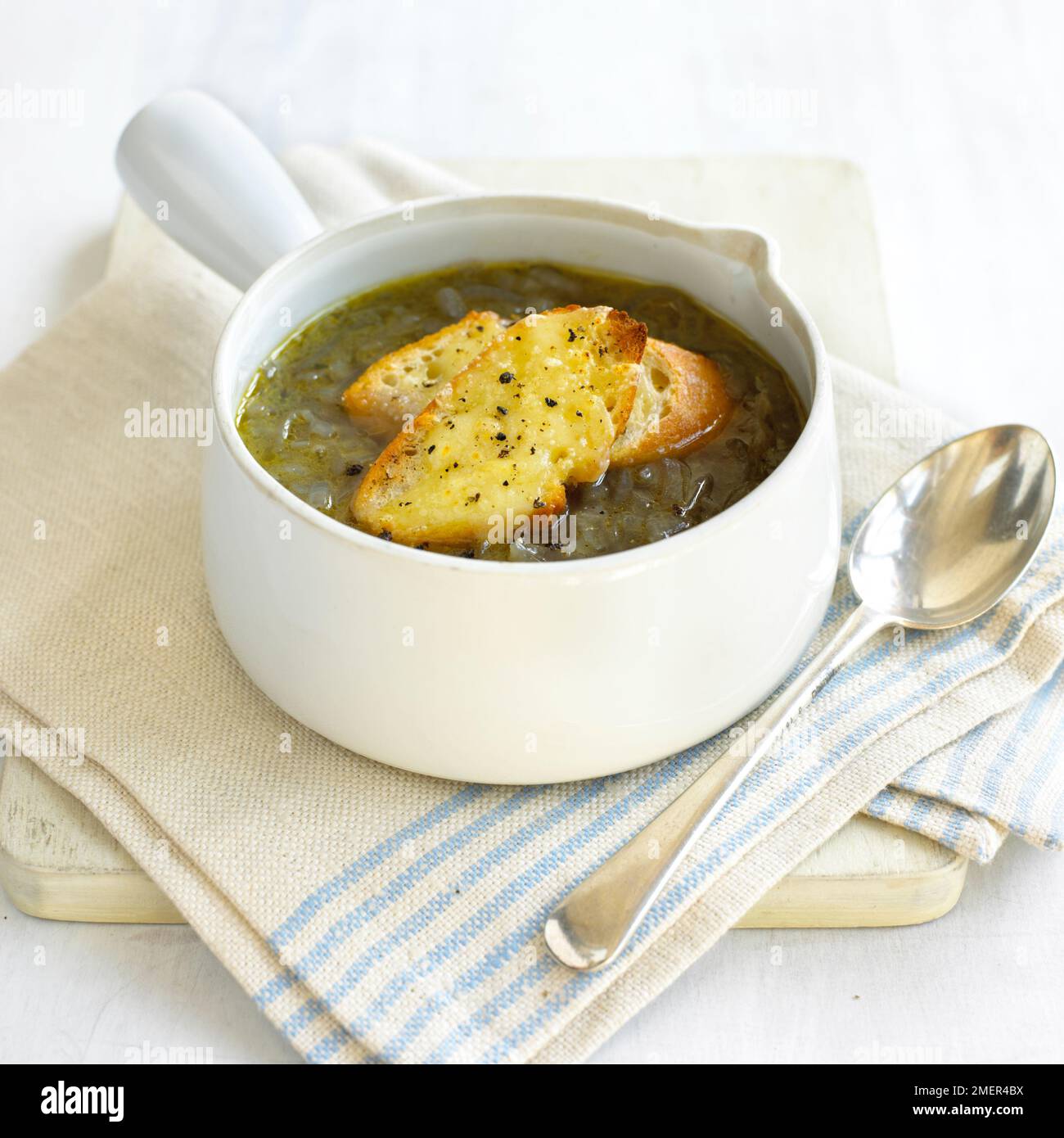 French red onion soup with brandy and Gruyere croutes Stock Photo Alamy