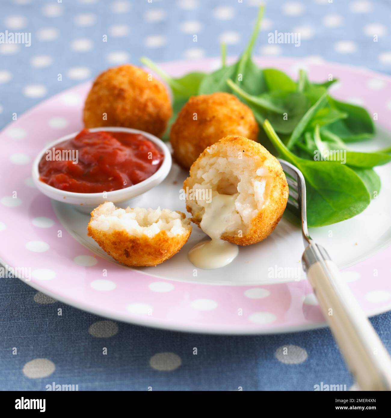 Plate of rice balls and dip Stock Photo - Alamy