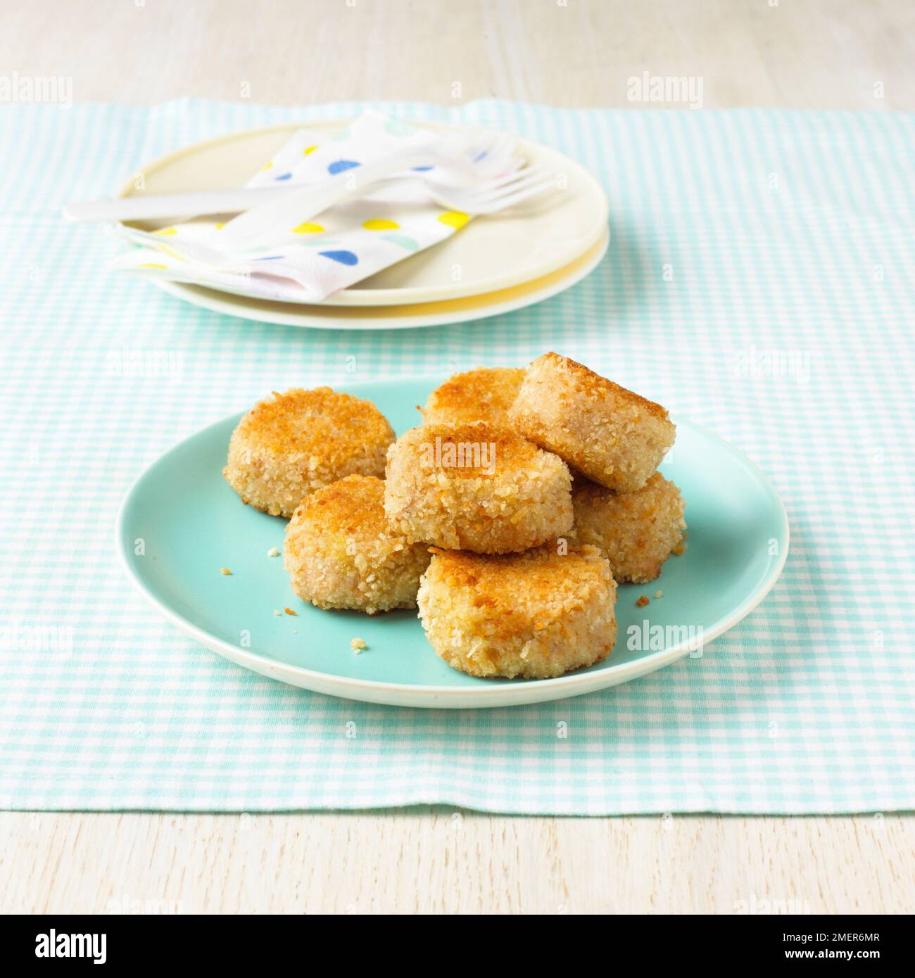 Mini fish cakes, children's food Stock Photo