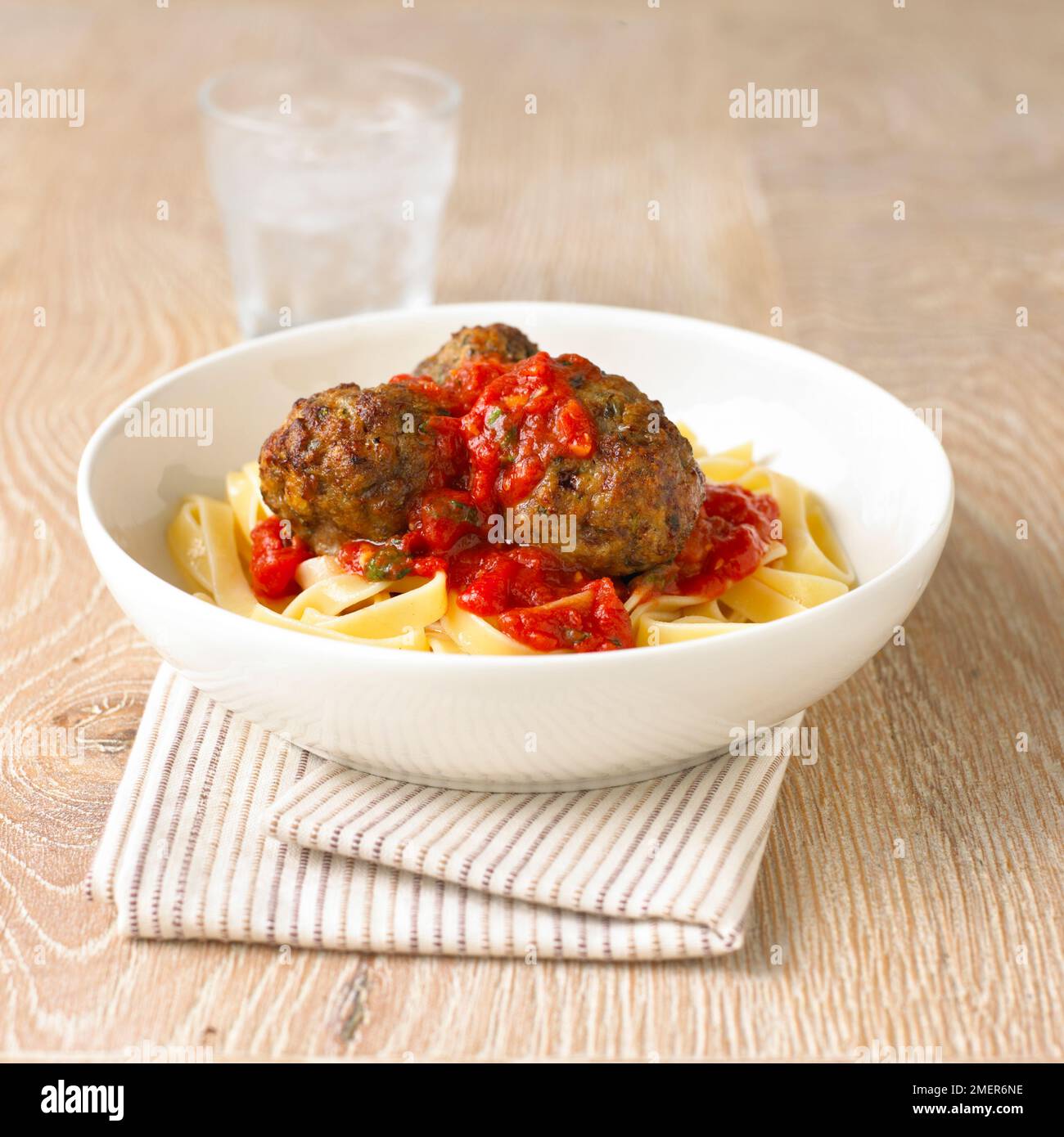 Meatballs, tomato sauce and tagliatelli Stock Photo