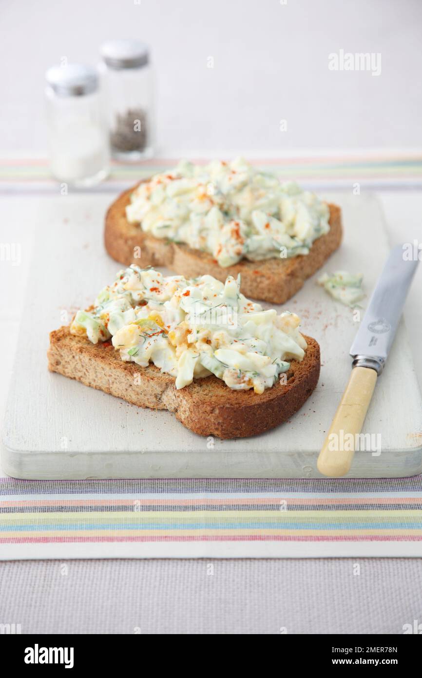 Egg mayonnaise salad on toast Stock Photo Alamy