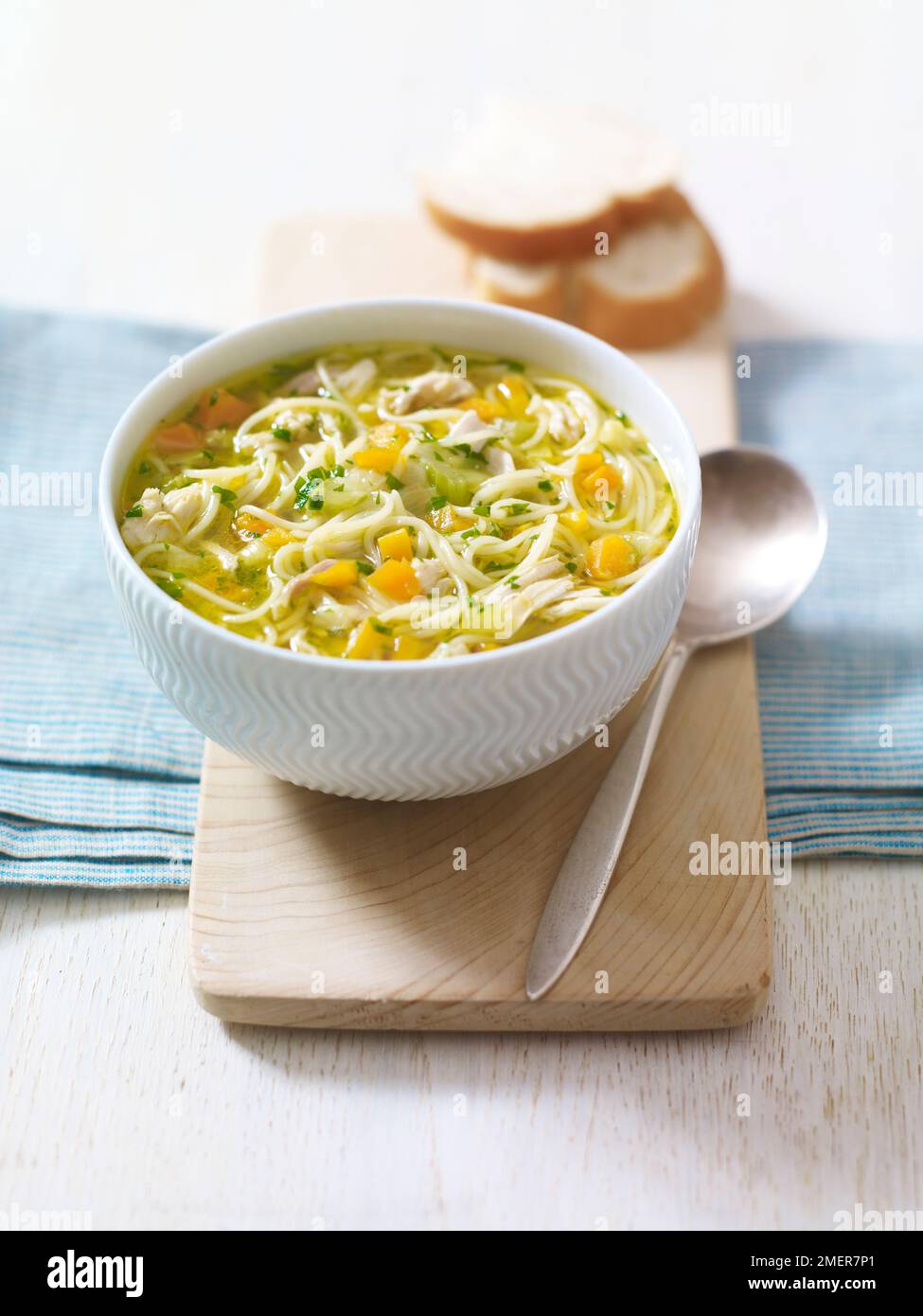 Bowl of chicken noodle soup Stock Photo Alamy