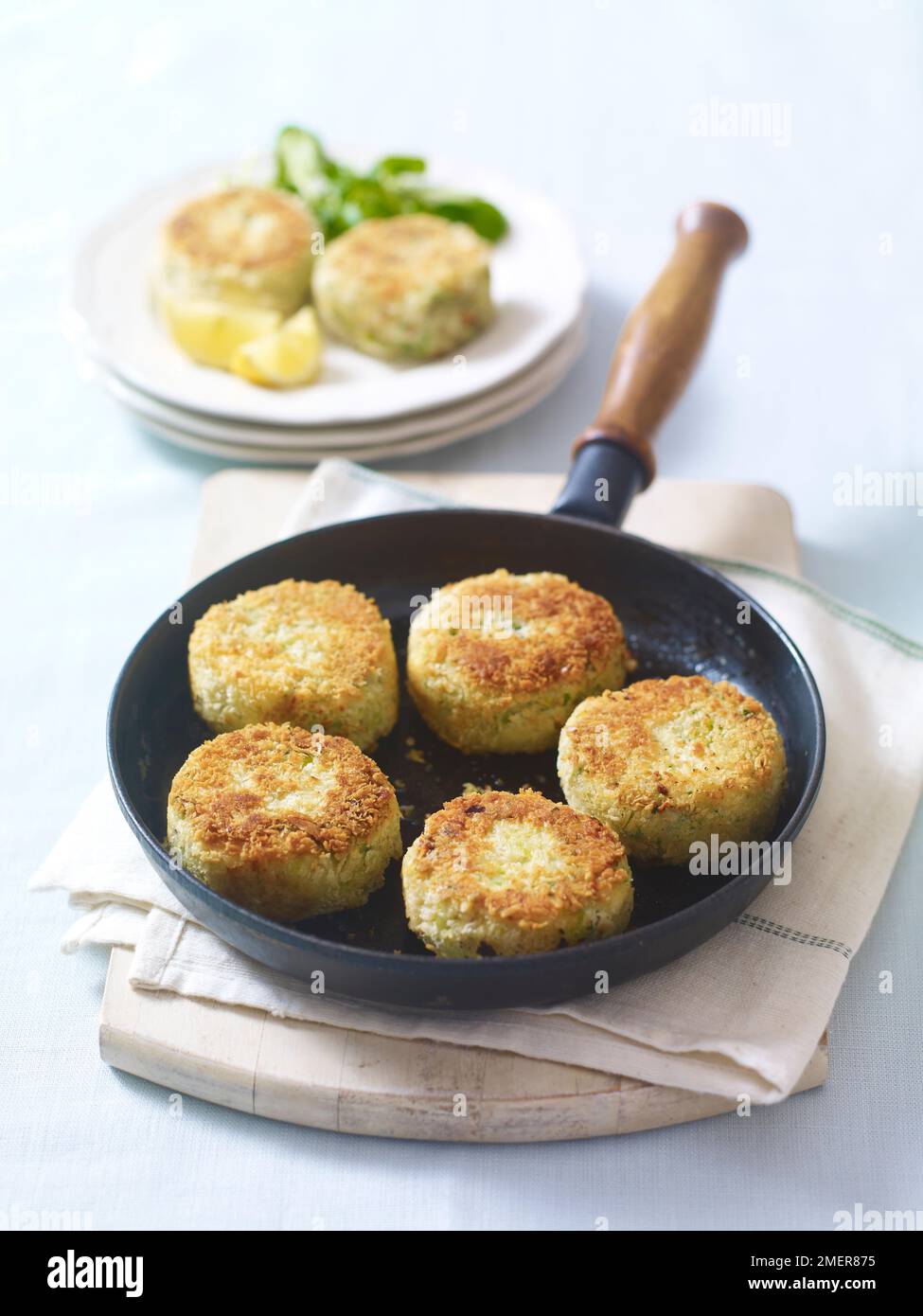 Smoked haddock fishcakes fried Stock Photo Alamy