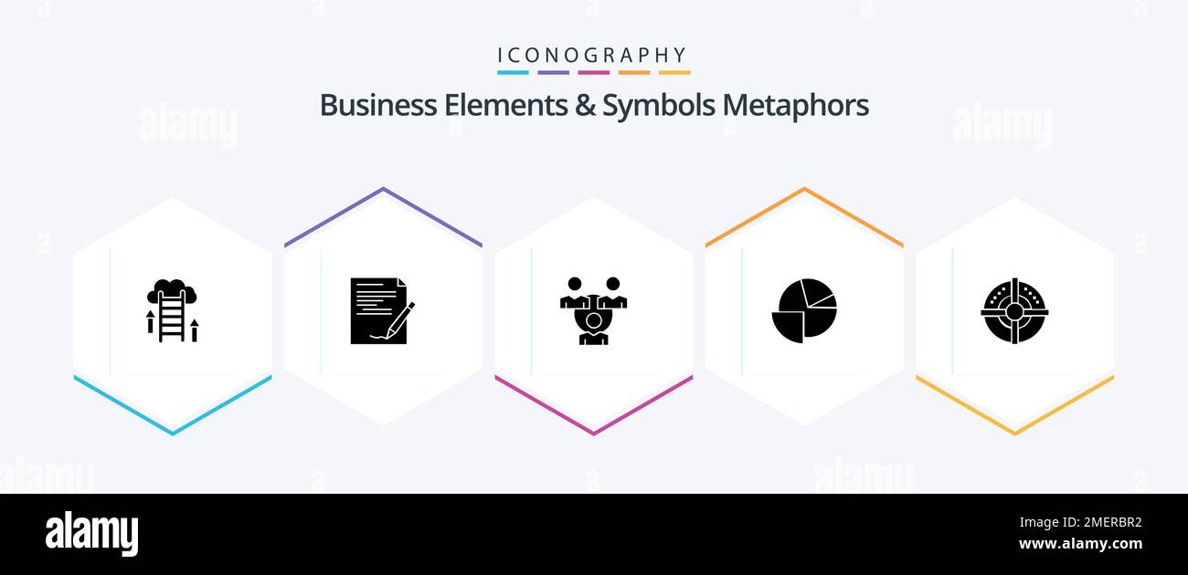 Business Elements And Symbols Metaphors 25 Glyph icon pack including graph. chart. note. analytics. office Stock Vector