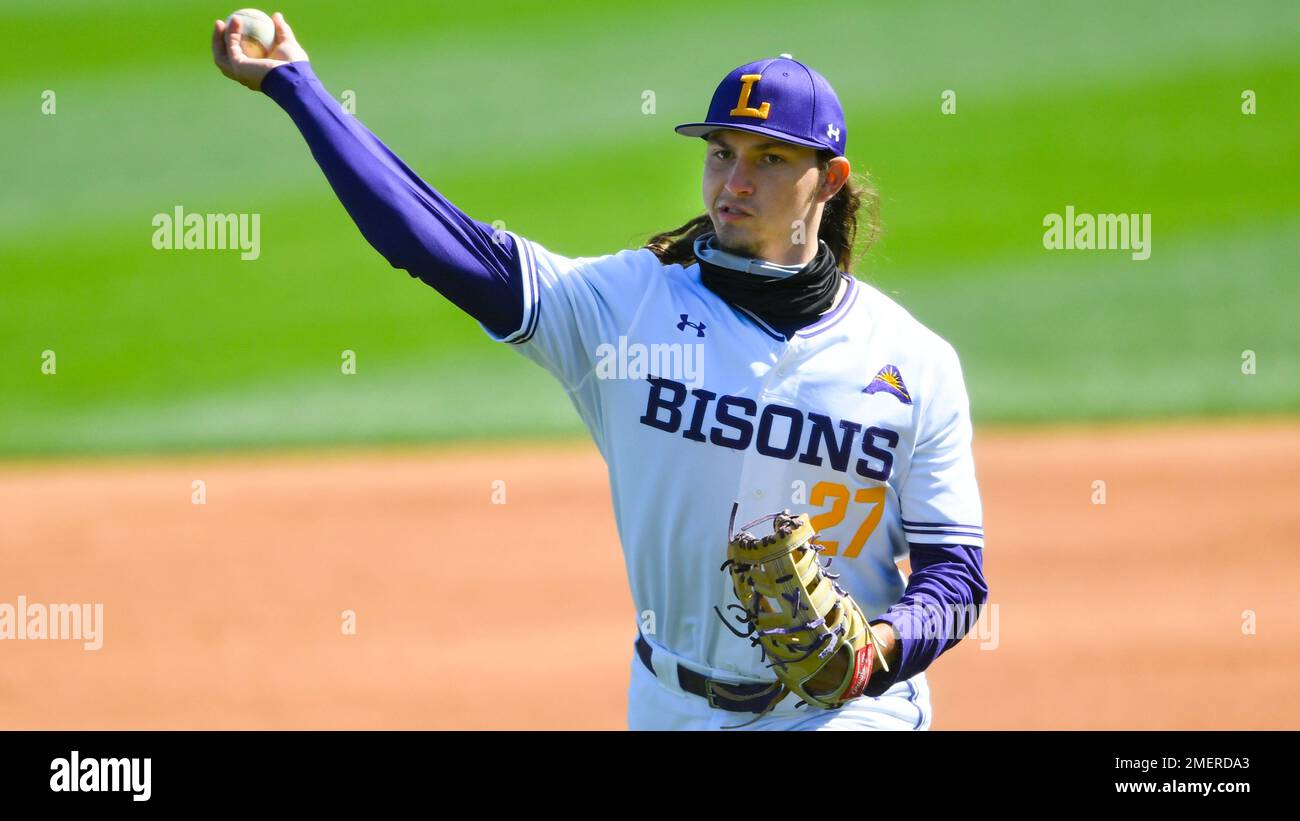 Hunter Gray throws during an NCAA baseball game against