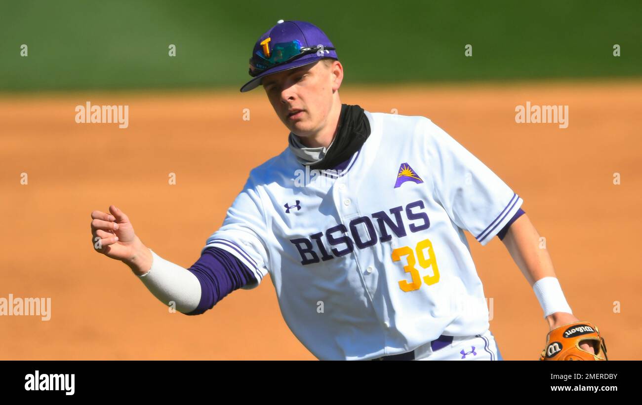 Rhett Hammontree warms up before an NCAA baseball game
