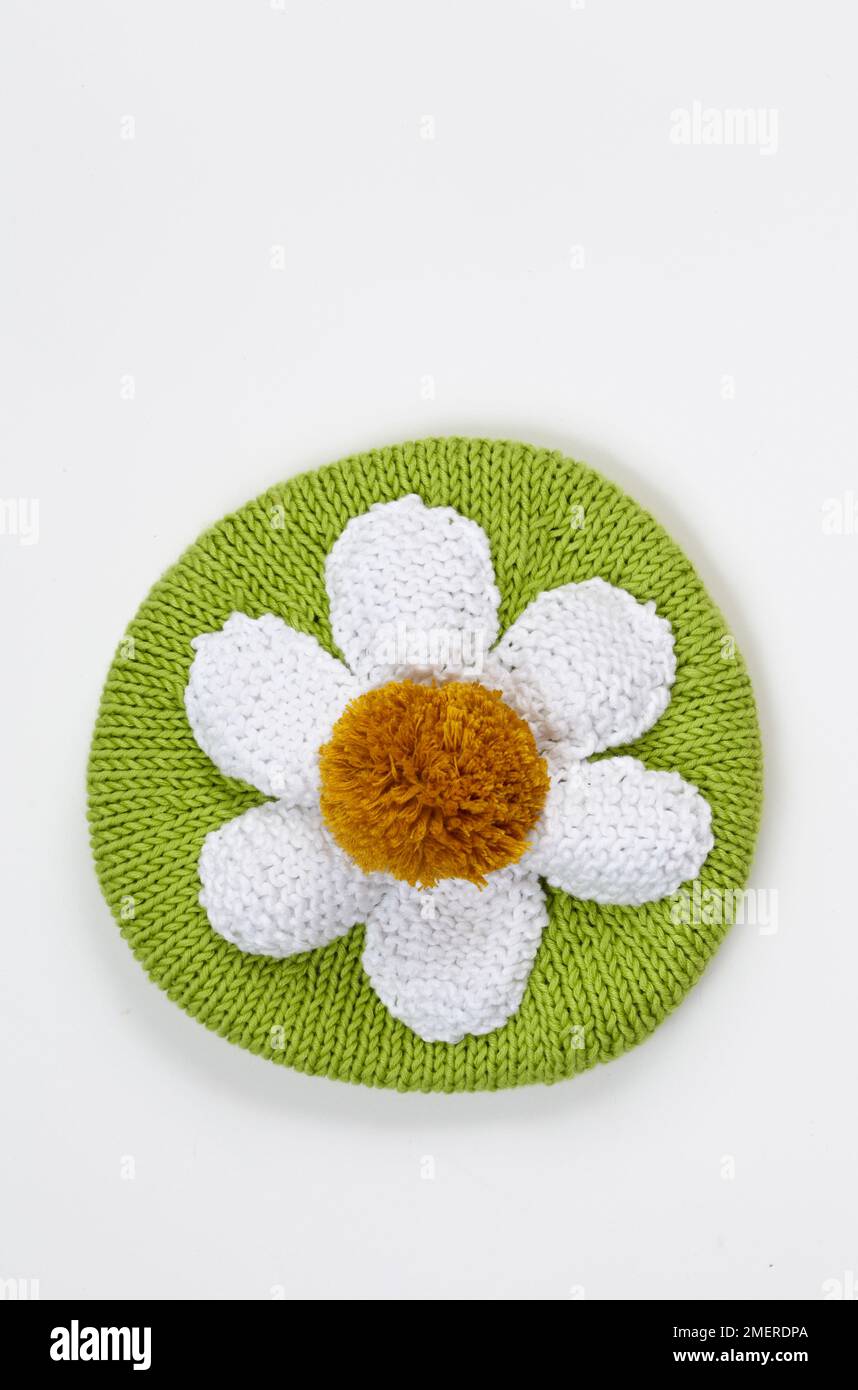 Knitted flower hat Stock Photo - Alamy