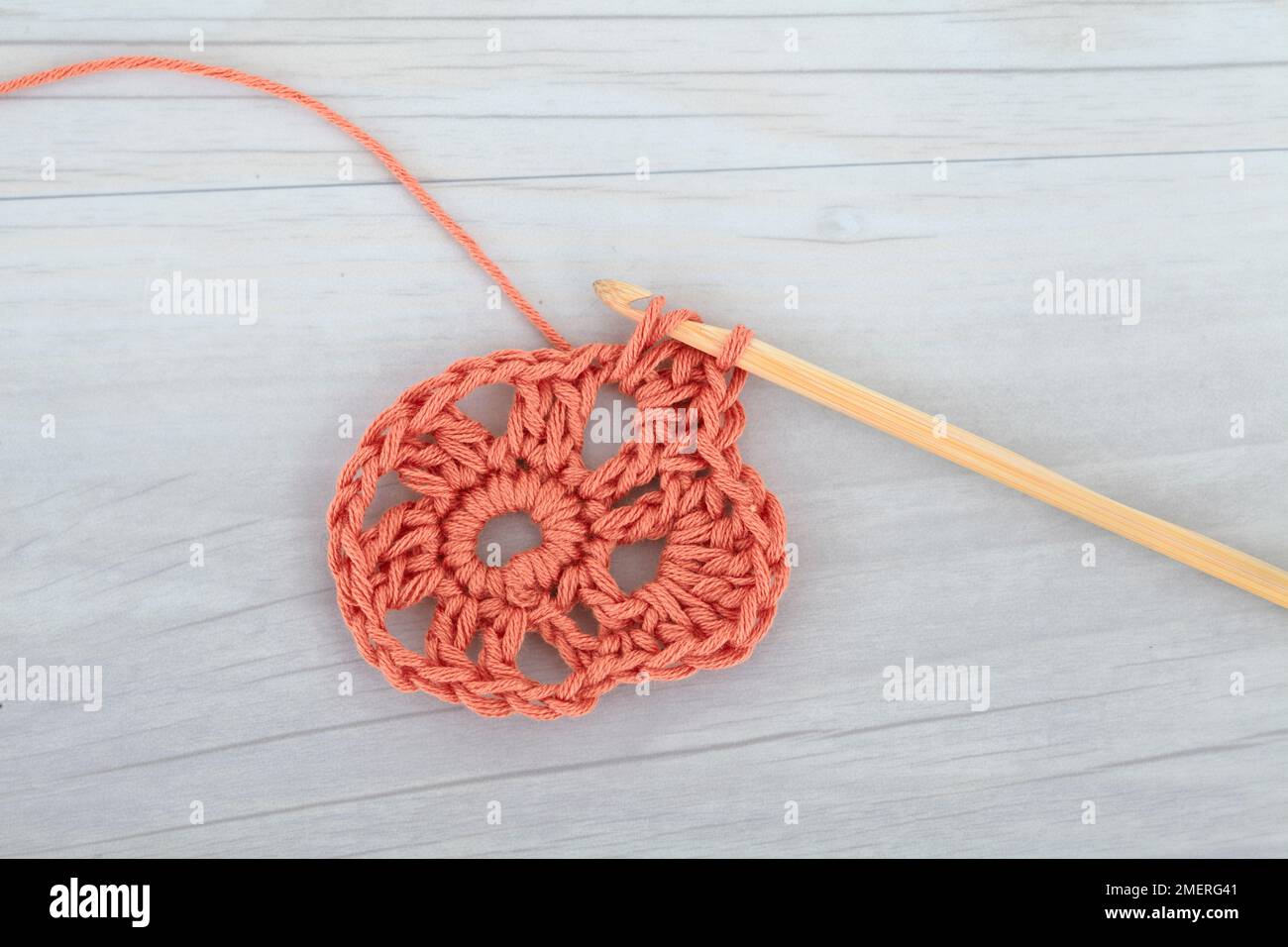 Crocheted flower garland Stock Photo