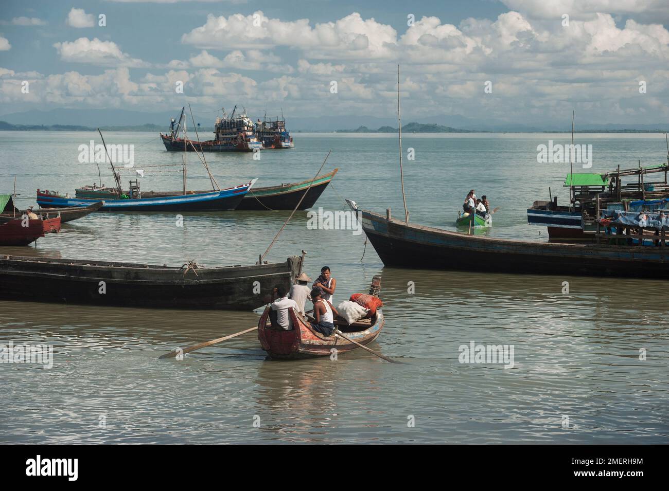 Myanmar, Western Myanmar, Sittwe, boats in harbour Stock Photo