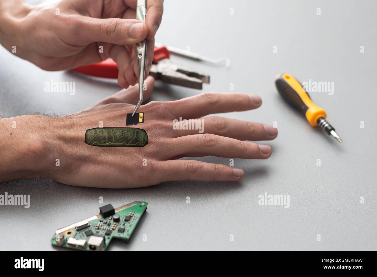 Human robotic hand in futuristic concept Stock Photo