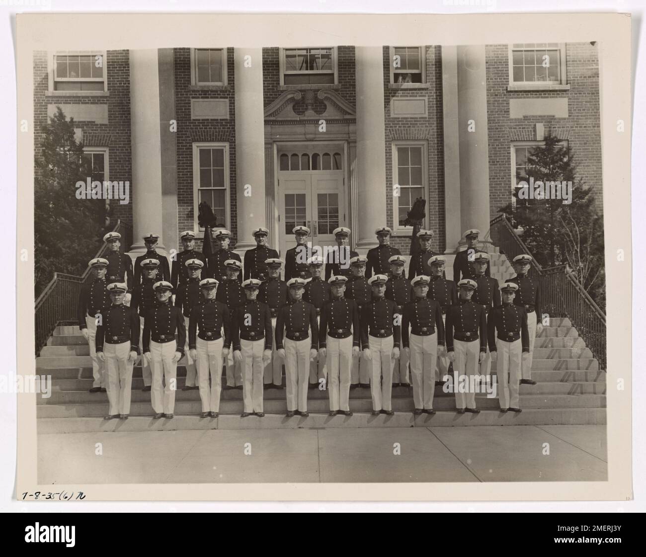 The Graduation Class of 1935. Coast Guard Academy. The Graduation Class of 1935. Reading from Left to right: First row: C.E. Columbus, G.R. Evans, F.V. Helmer, R.D. Dean, W.L. Hancock, R.L. Mellen, W.W. Vennel, R. Baxter, E.A. Cascini, D.W. Weller. Middle Row: F.M. McCabe, J.P. White, L.E. Brunner, W.J. Conley, Jr. W.H. Rayburn, W.L. Sutter, G.F. Schumacher, W.J. Lawrence, N.C. McCormick, G.L. Rollins, B.E. Scalan. Top Row: O.D. Weed, C. Tighe, F.F. Nichols, F.L. Westbrook, A.F. Werner, J.R. Scullion, R.F. Shunk, C.M. Opp, J. Montrello. Stock Photo