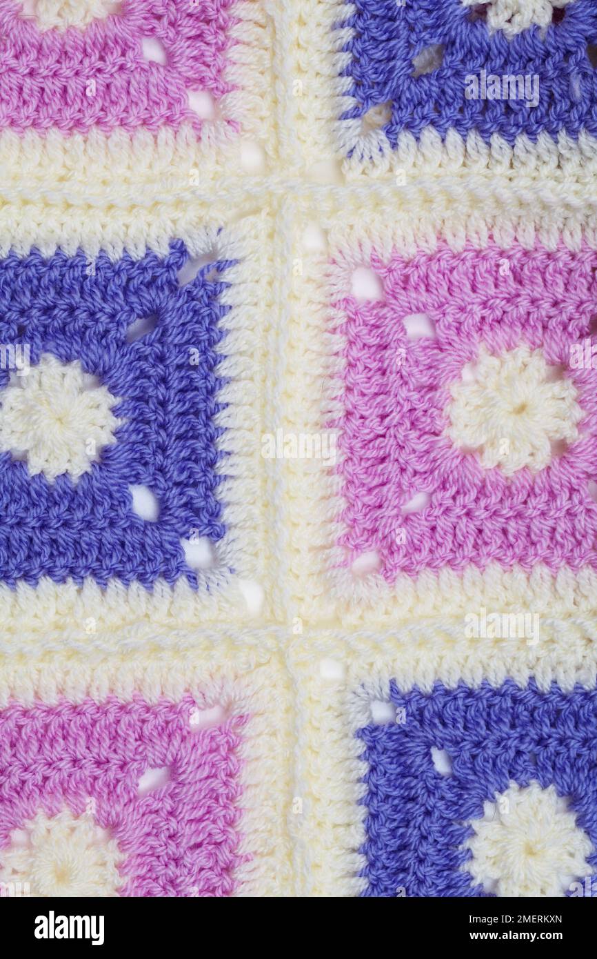 Crocheted patchwork throw, close-up Stock Photo