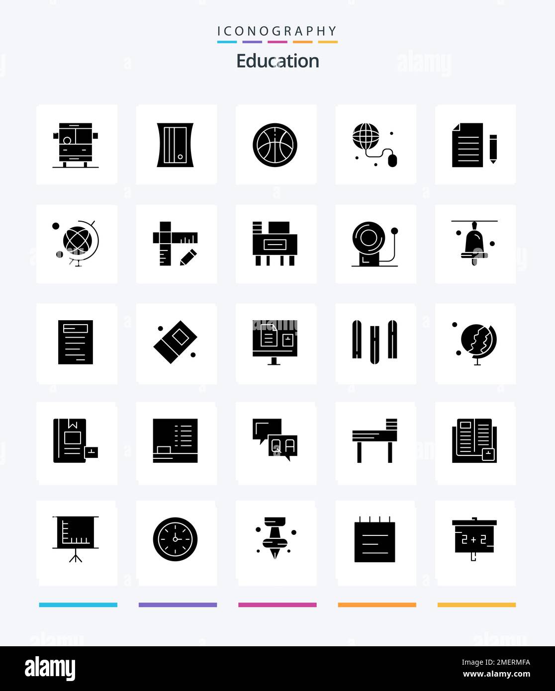 Creative Education 25 Glyph Solid Black icon pack  Such As data. web.. internet. Stock Vector