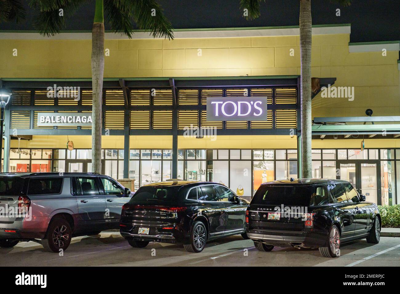 Sunrise, FL, USA - January 23, 2023: Shops Tods and Balenciaga at Sawgrass Mills Mall Stock Photo