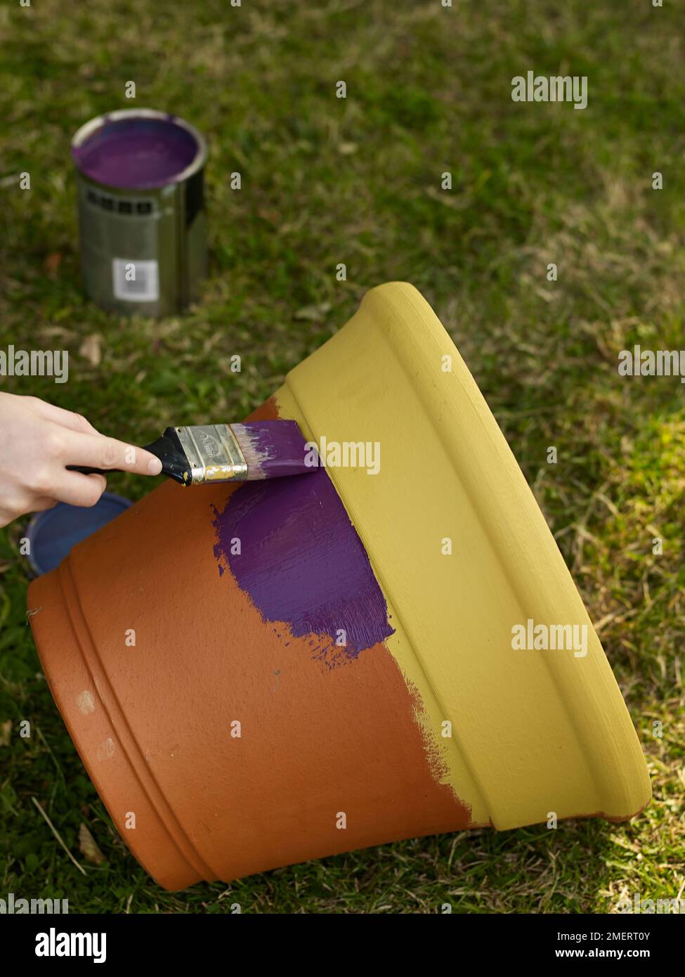 Painting outside of terracotta pot Stock Photo Alamy