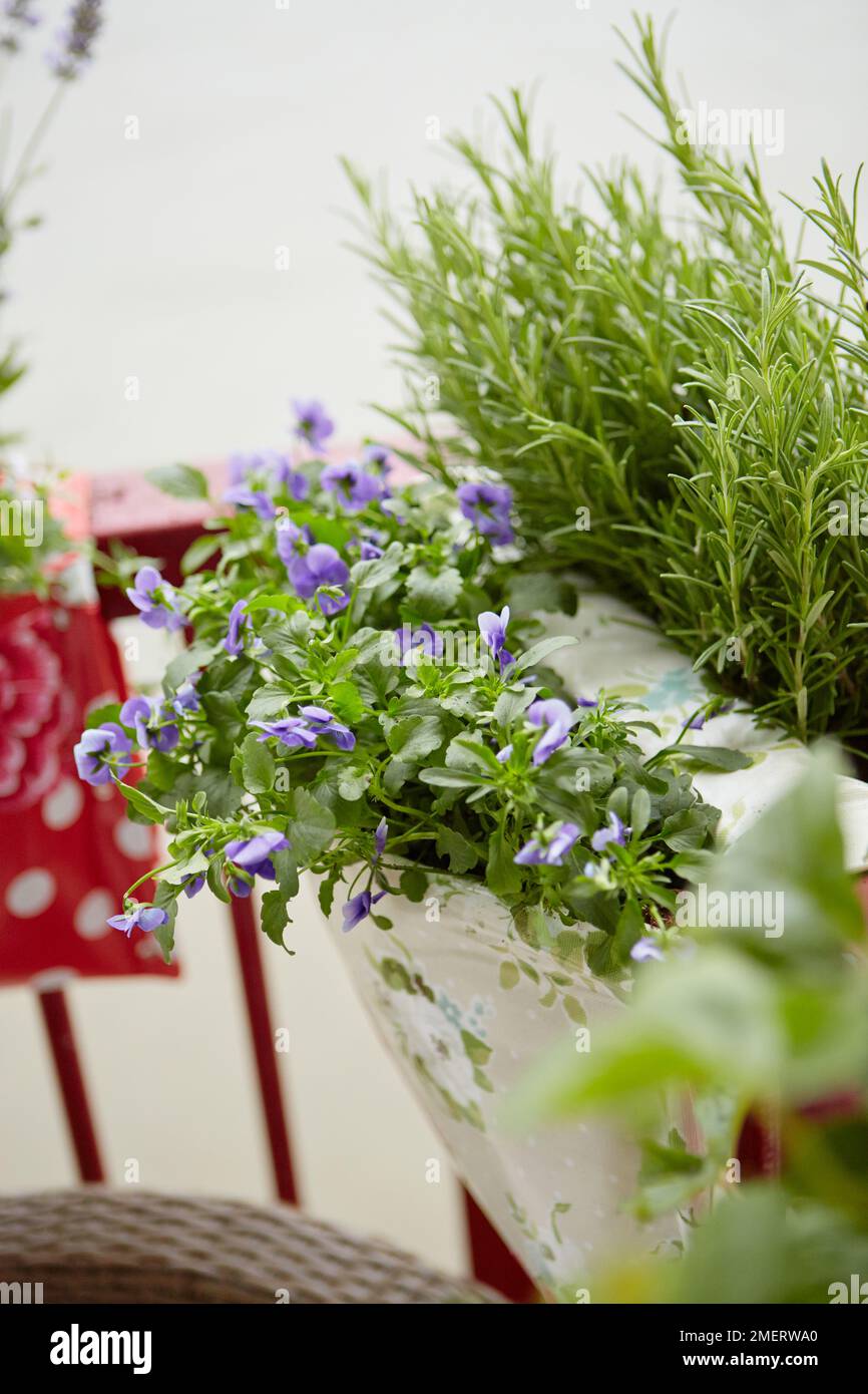 Saddle bag style balcony planters, close up Stock Photo