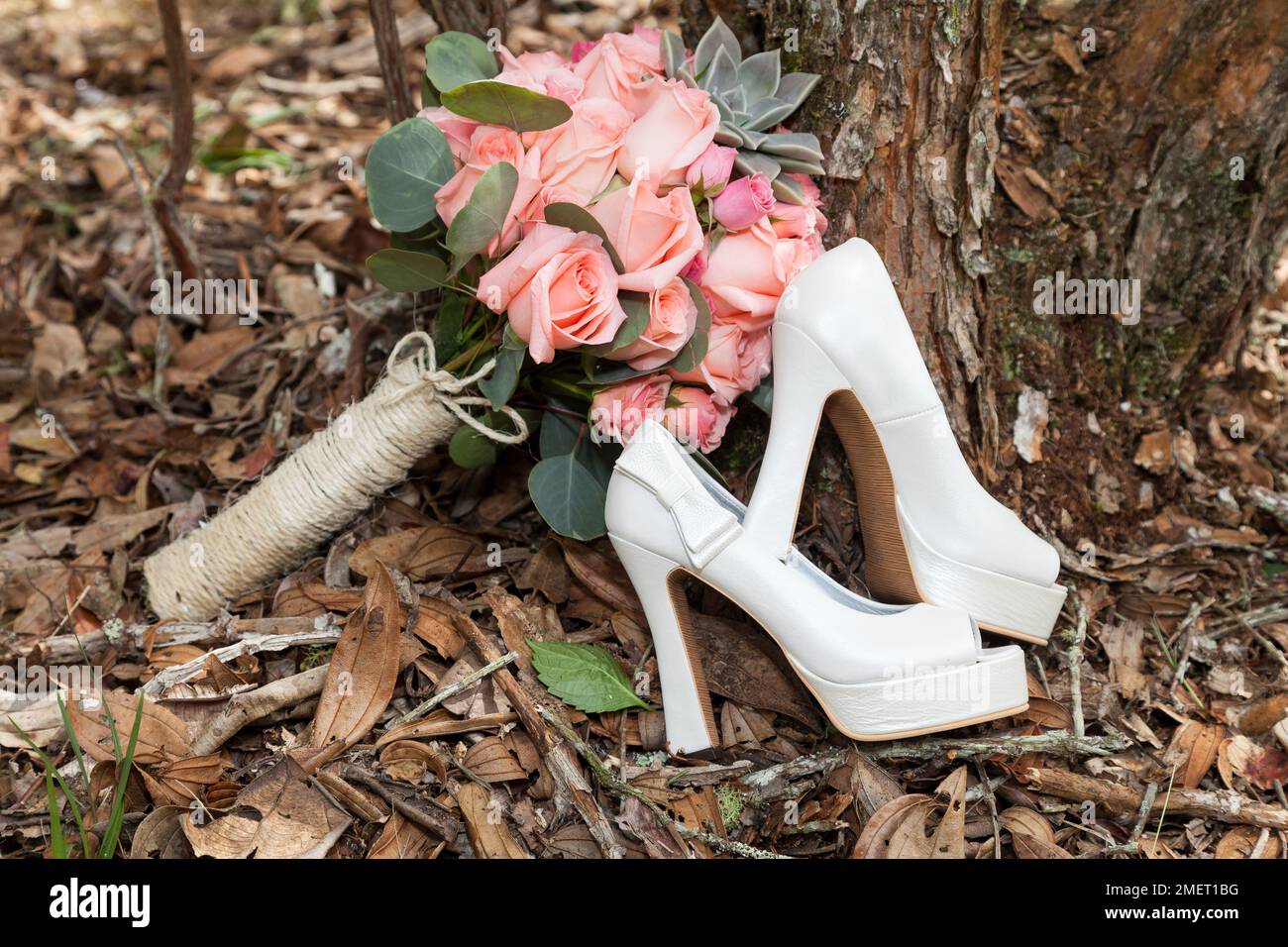 Shoes And Bouquet For The Bride On Wedding Day. Stock Photo