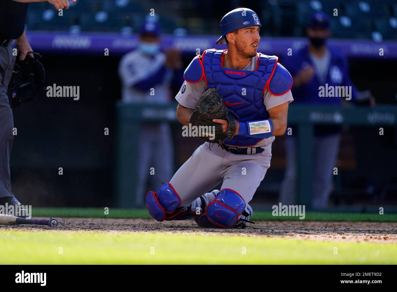 Los Angeles Dodgers catcher Austin Barnes (15) in the sixth inning of a ...