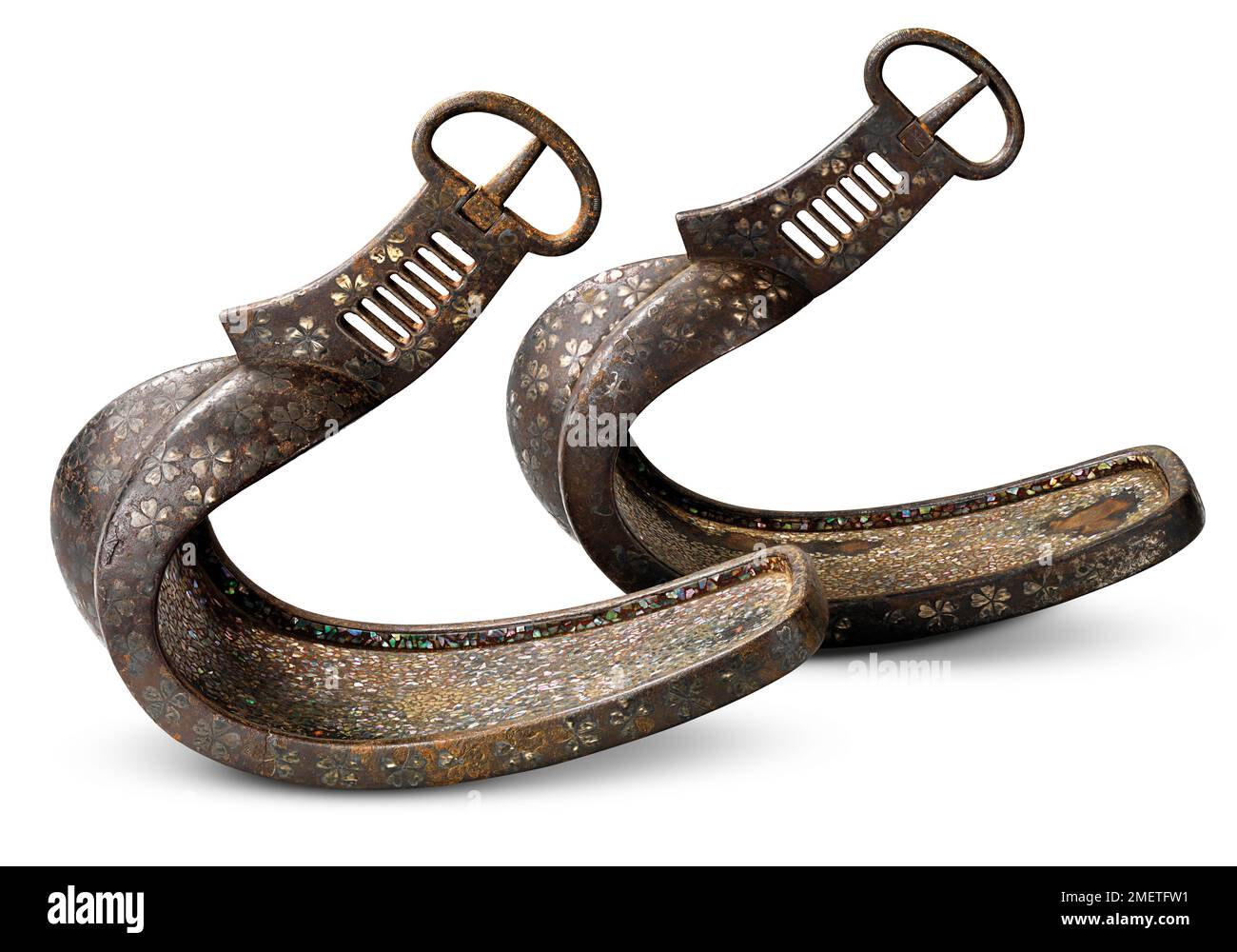 Japanese horse stirrups (abumi). 18th century. Cast iron Stock Photo