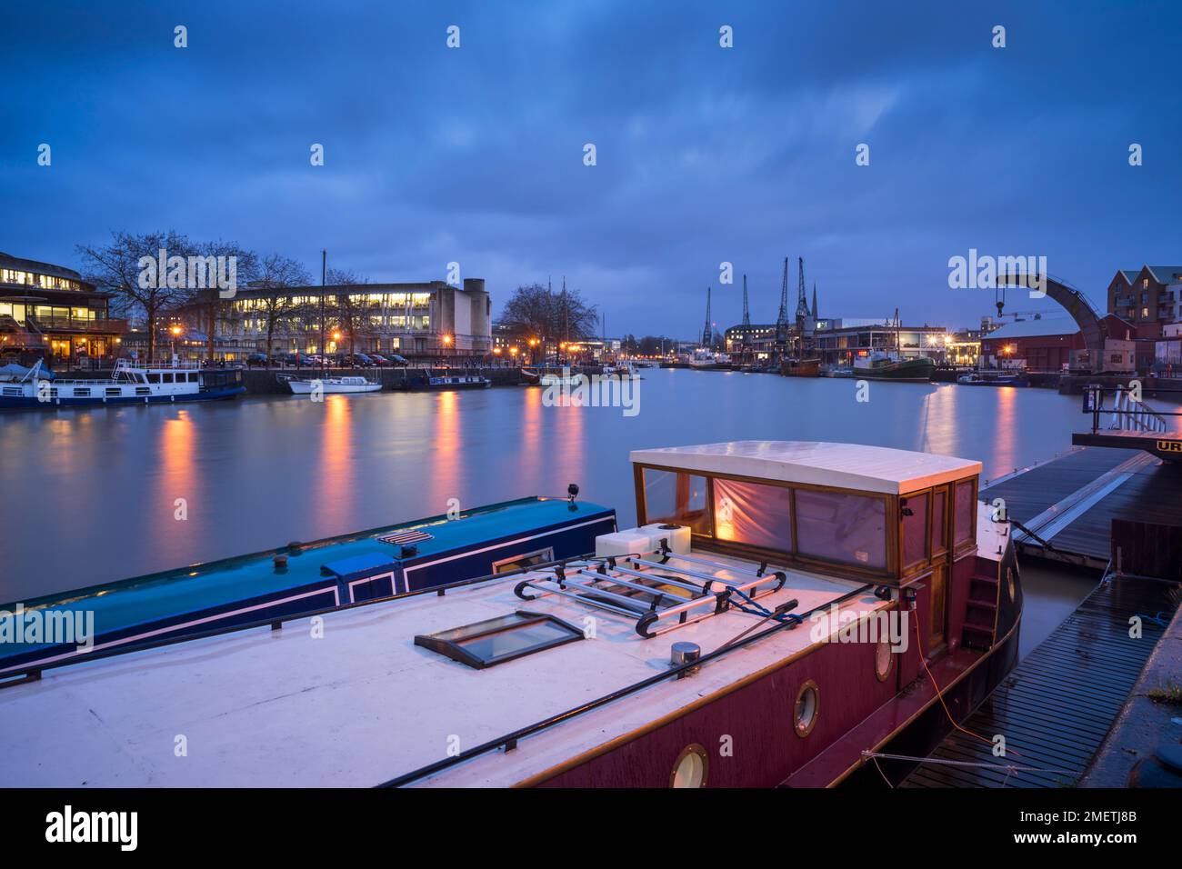 Dusk view of Bristol's Floating Harbour on the River Avon, England Stock Photo