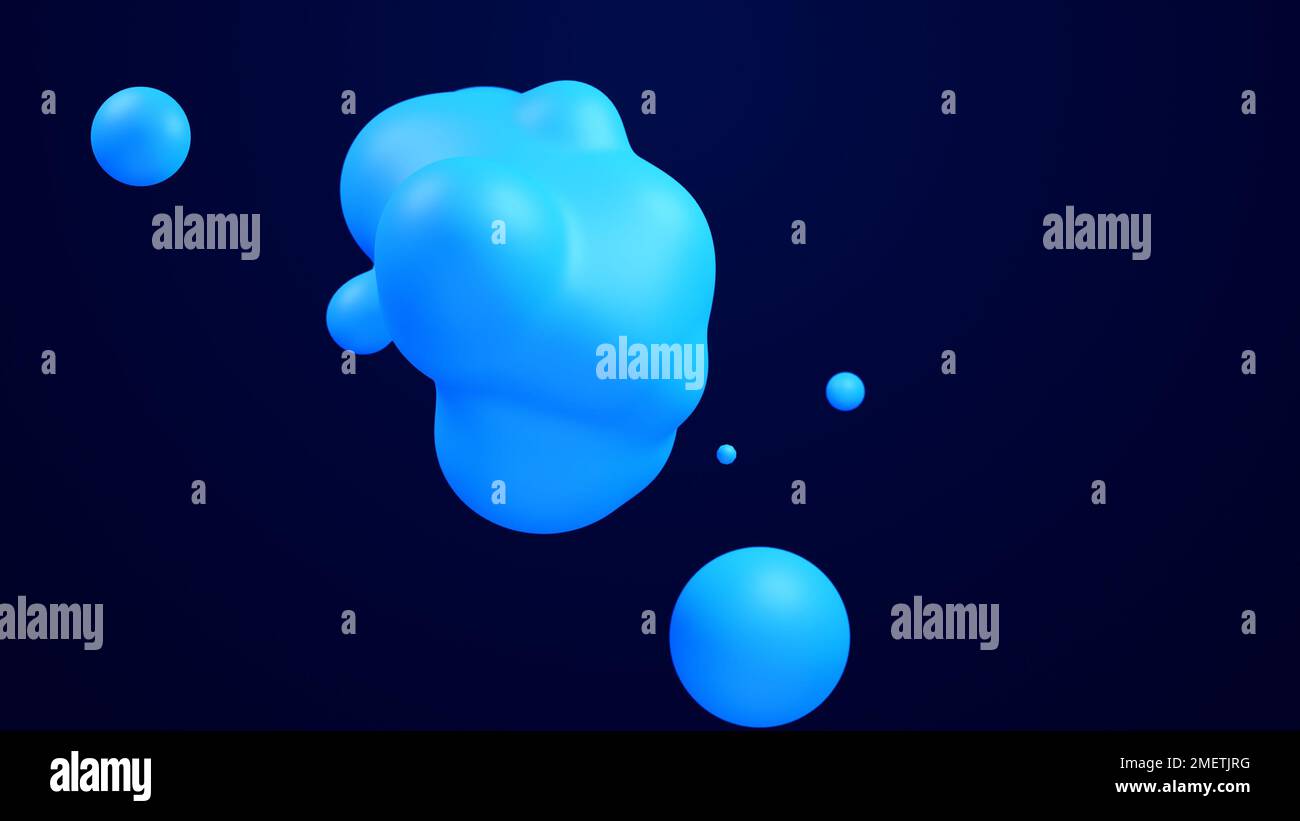Metaverse 3d abstract background with droplets blue metaball molten wax