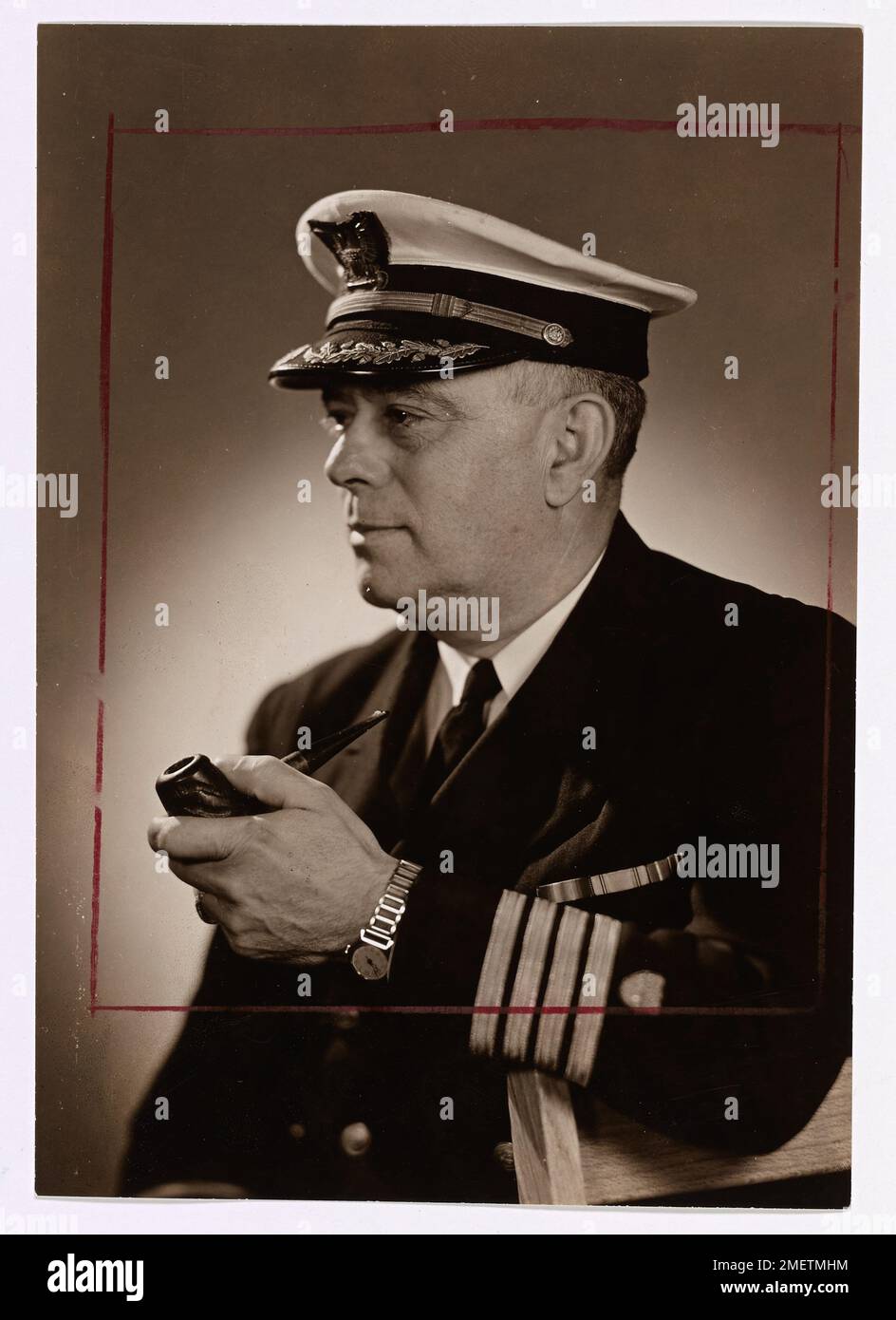 Portrait of Norman B. Hall With Pipe. Stock Photo
