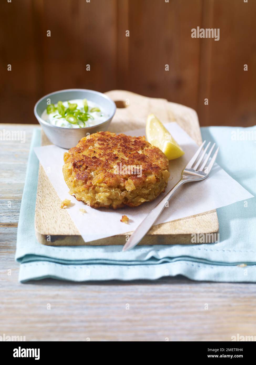 Lemon shallot crab cake with aioli Stock Photo Alamy