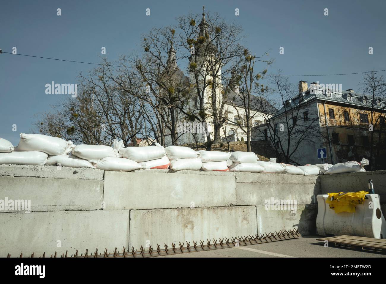 Barricade in the centre of Lviv, Ukraine Stock Photo