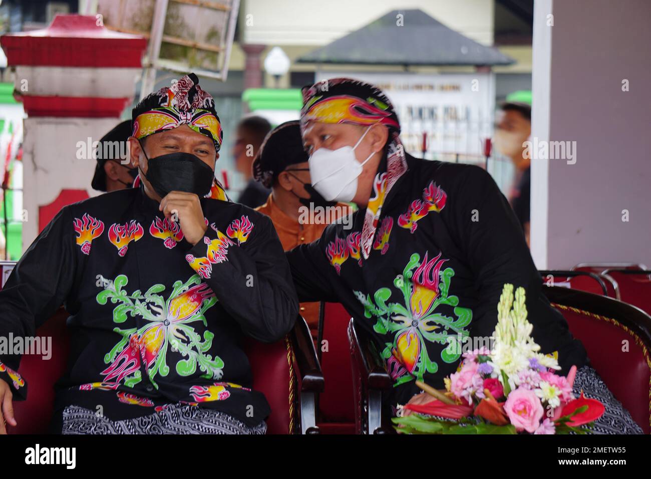 Javanese with traditional cloth on celebration grebeg pancasila Stock Photo