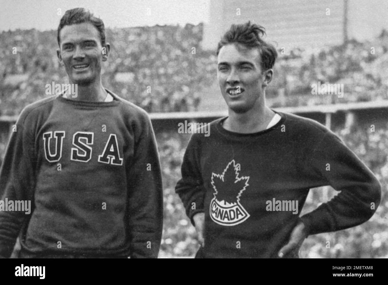 Glen Hardin (Canada), and John Loaring, winner of the 400 m hurdles, USA Stock Photo
