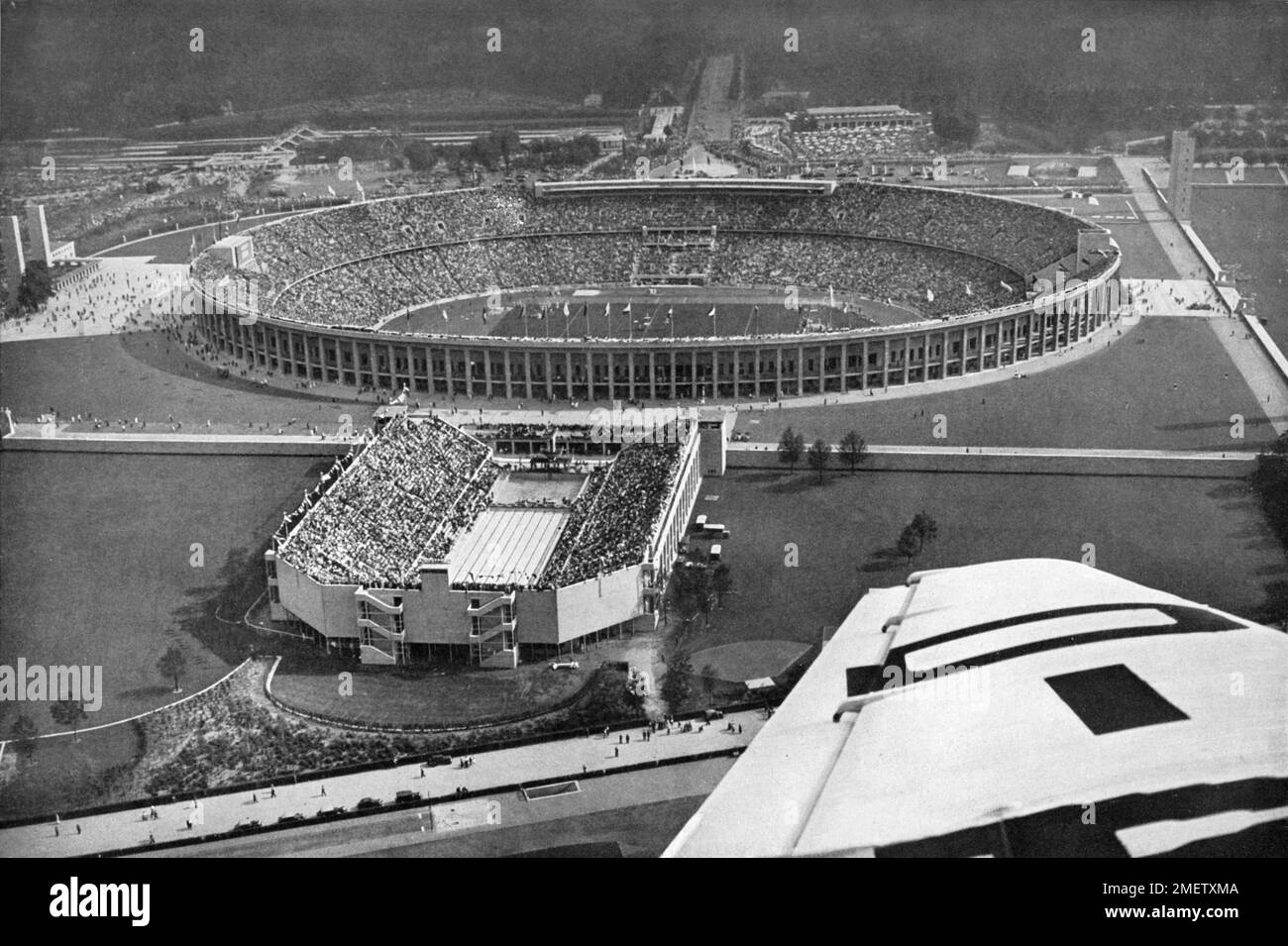 The Olympic Combat Track and the Swimming Stadium on the Reichssportfeld, Olympic Stadium, aerial view Stock Photo