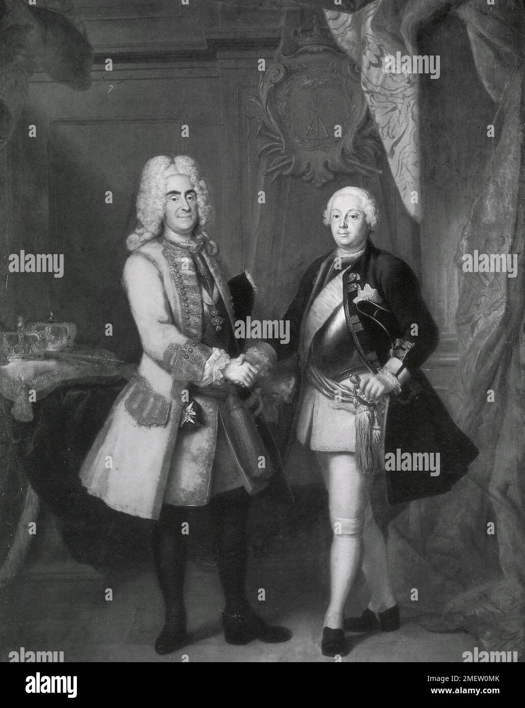 August II. Elector of Saxony and King (1730), and King Frederick Wilhelm I of Prussia Oil painting by Louis de Silvestre d. J. Poland Stock Photo