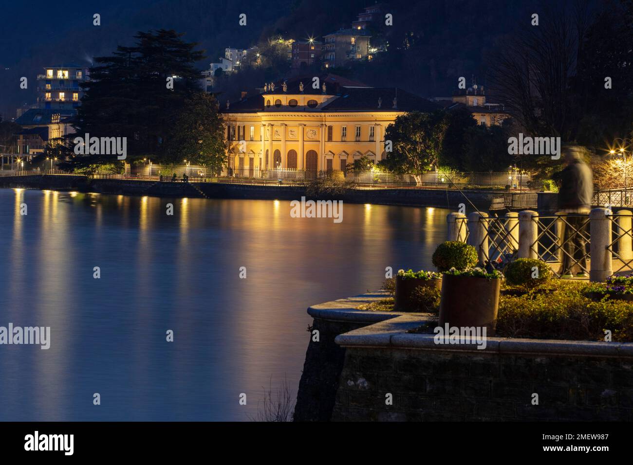 Villa Saporiti and Lake Basin, Lake Como, Como, Lombardy, Italy Stock Photo