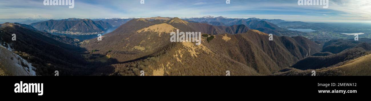Panorama with Lake Como, drone shot, Monte Boletto, Como, Lombardy, Italy Stock Photo