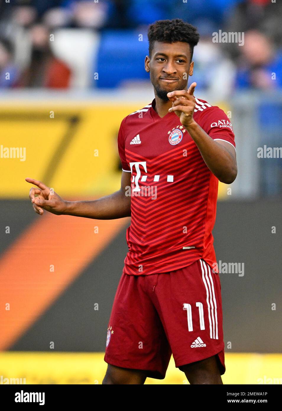 Kingsley Coman FC Bayern Munich FCB (11) Gesture Gesture, PreZero Arena, Sinsheim, Baden