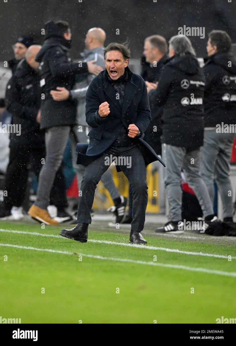 Goal celebration for coach Bruno Labbadia VfB Stuttgart, Mercedes-Benz Arena, Stuttgart, Baden-Wuerttemberg, Germany Stock Photo