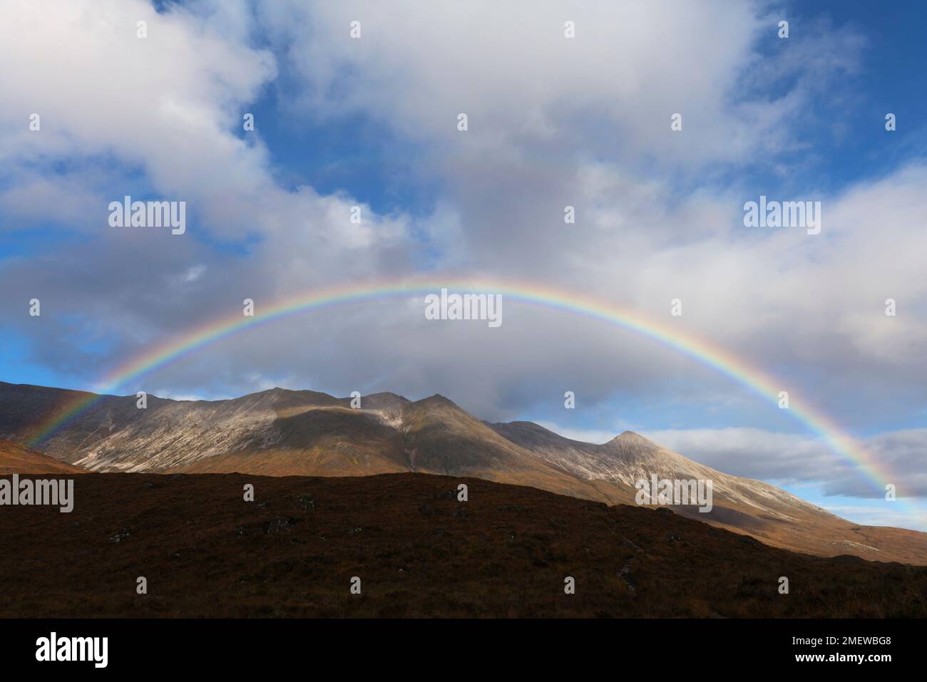 Rainbow over Beinn Eighe in Glen Torridon, Scottish Highlands, Scotland Stock Photo