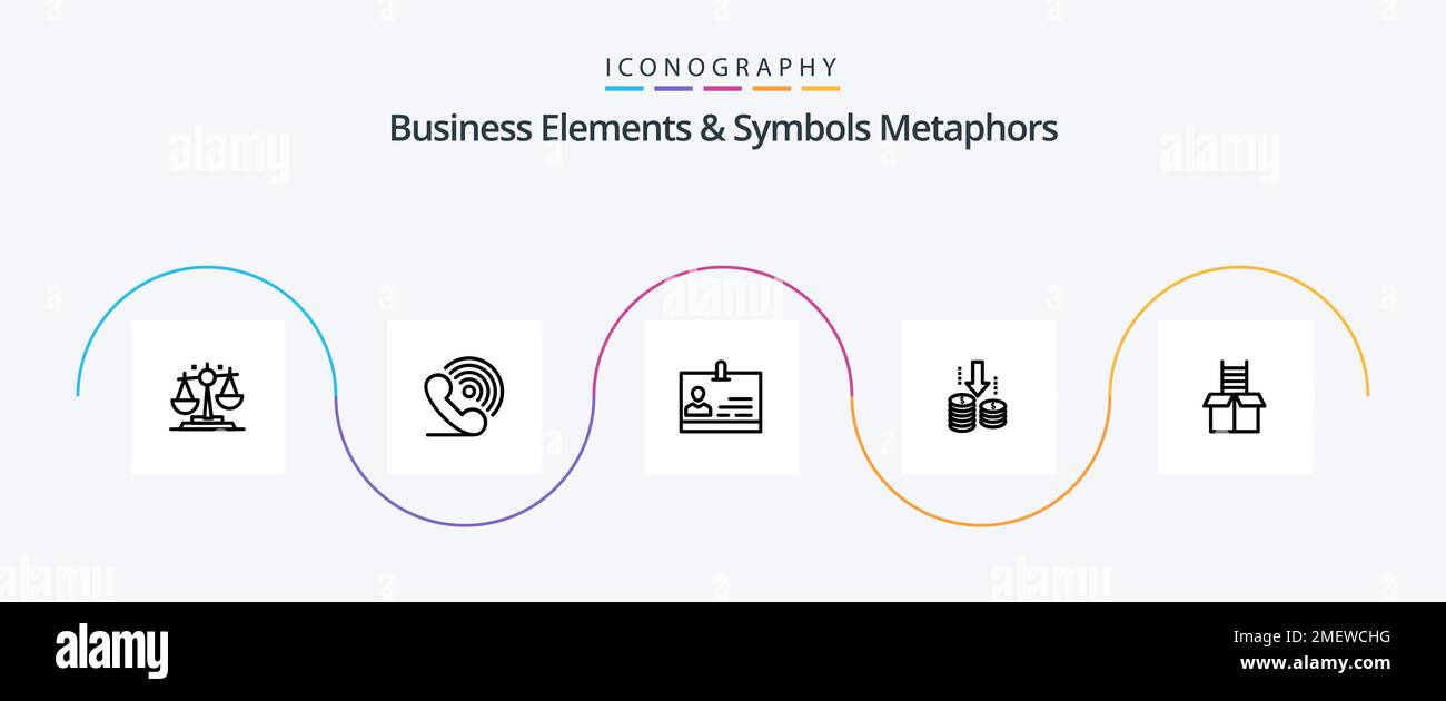 Business Elements And Symbols Metaphors Line 5 Icon Pack Including box. fund. signals. transfer. badge Stock Vector