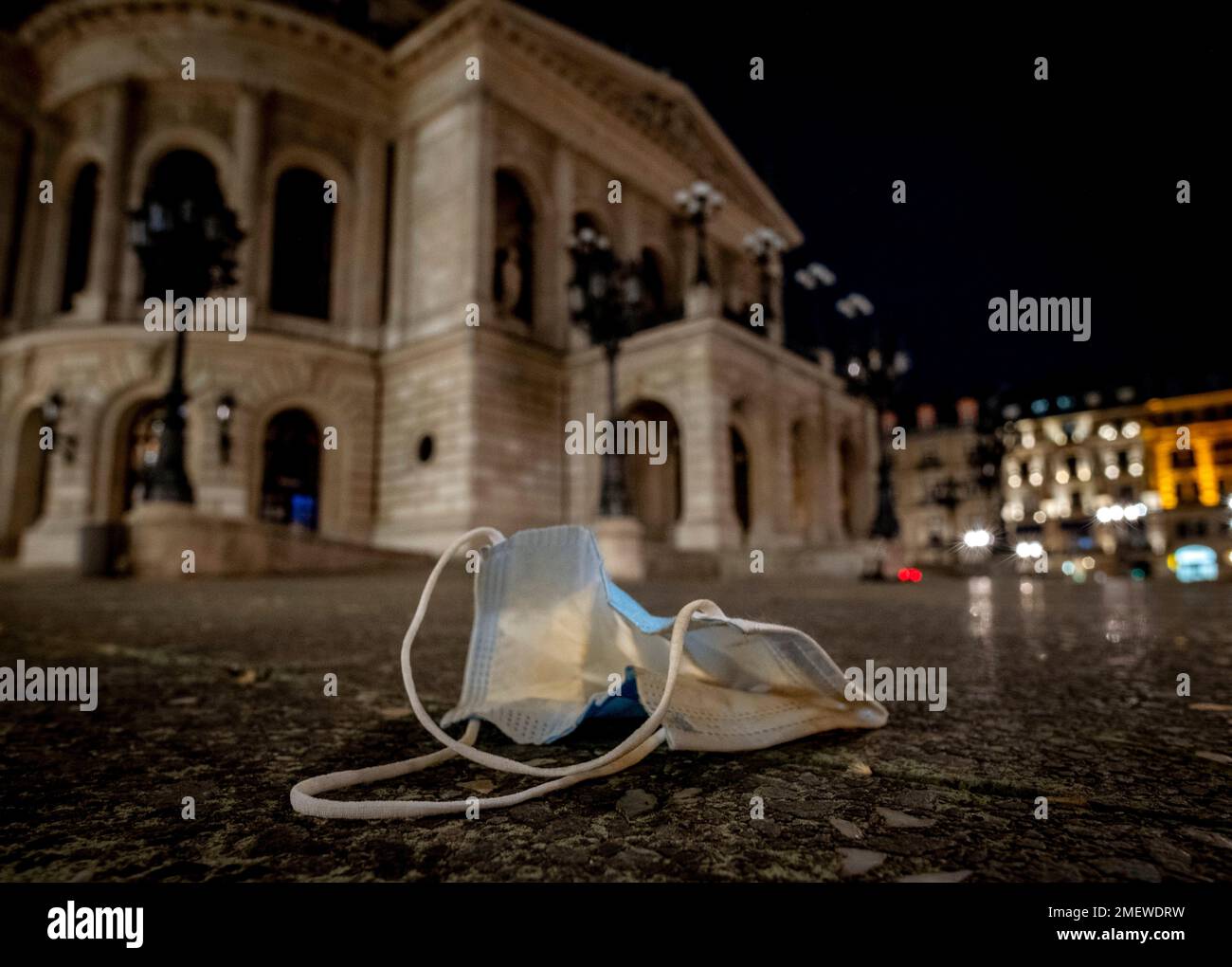 A face mask was left back on the square in front of the Old Opera in