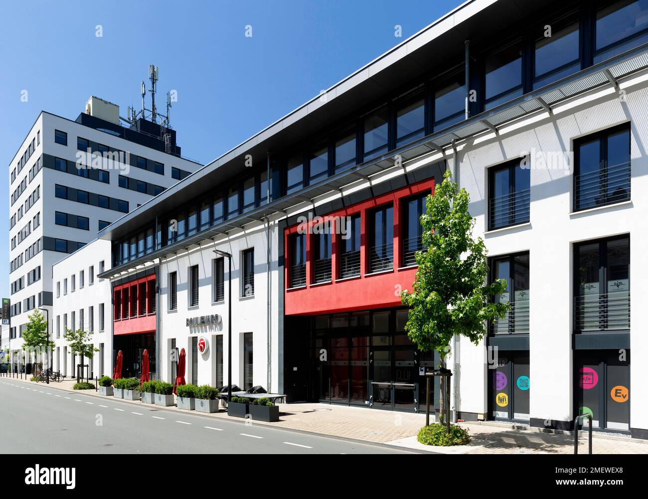 Kaiserhaus, office and commercial building with hotel, Lichtforum North Rhine-Westphalia, Neheim, Arnsberg, Sauerland, North Rhine-Westphalia, Germany Stock Photo