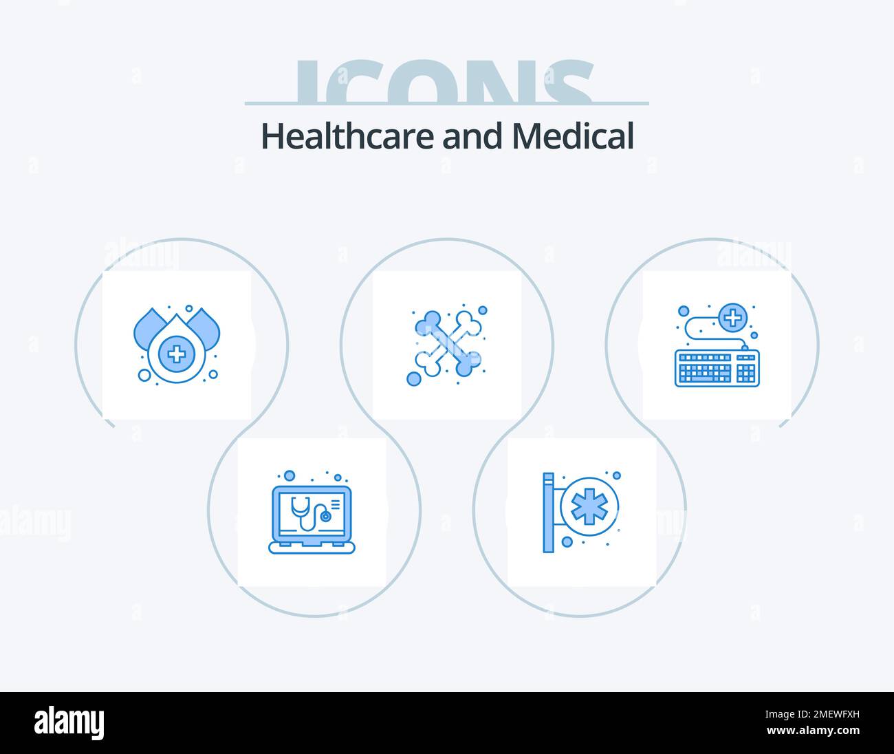 Medical Blue Icon Pack 5 Icon Design. medical. keyboard. blood. attach